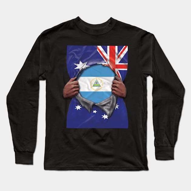 Nicaragua Flag Australian Flag Ripped - Gift for Nicaraguan From Nicaragua Long Sleeve T-Shirt by Country Flags